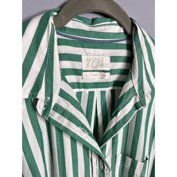 J. Crew Green Striped Cotton Belted Shirtdress Size 6 Button‎ Front Long Sleeve - Picture 3 of 7